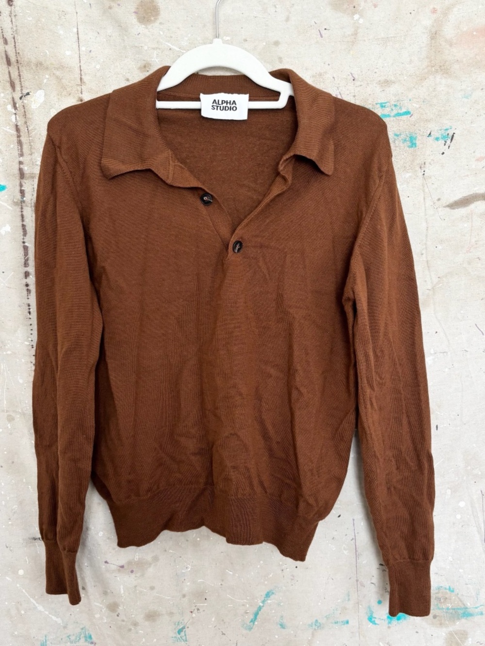 Alpha Studio Long Sleeve Merino Wool Polo Sweater